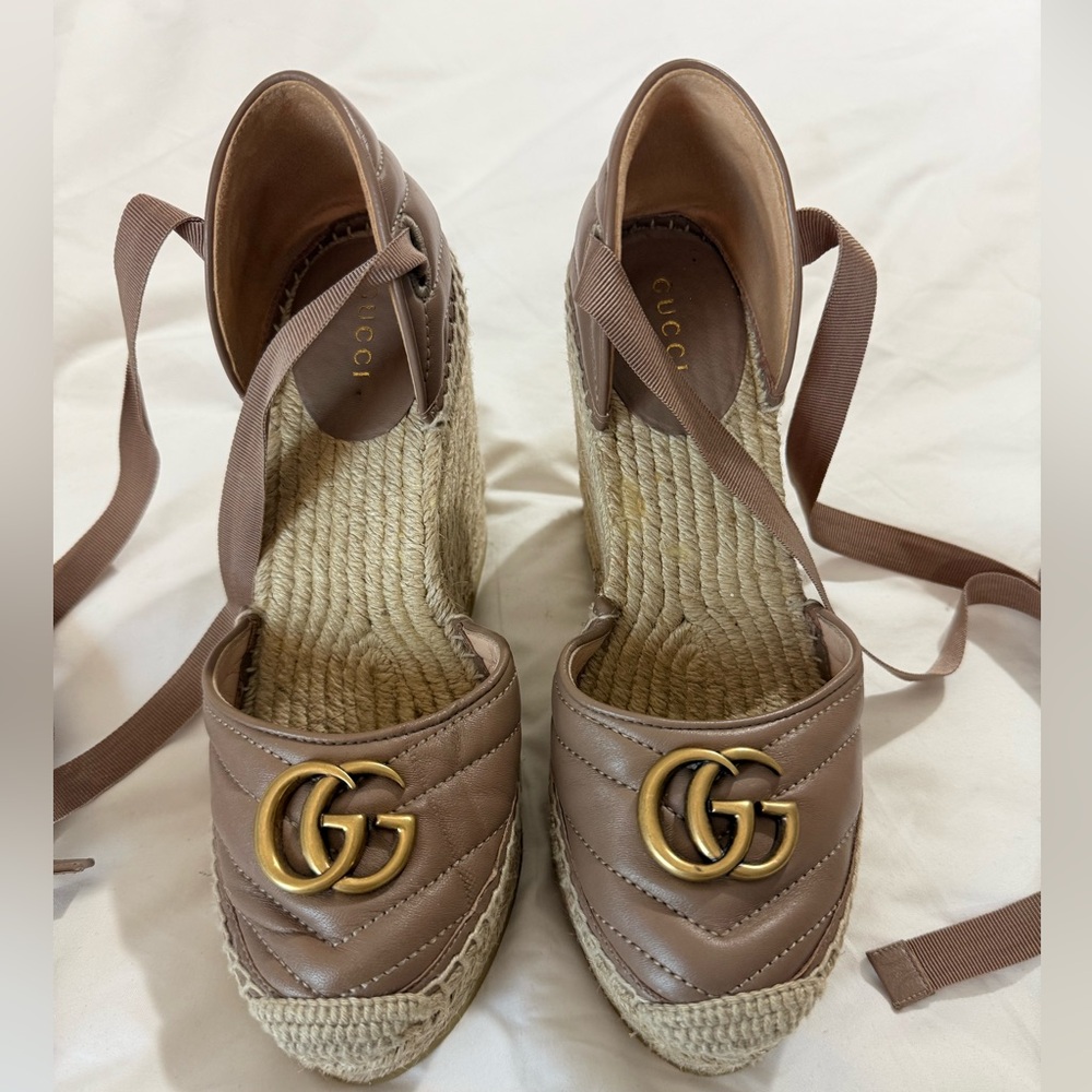 Gucci Nude Color Marmont Espadrilles GG Platforms